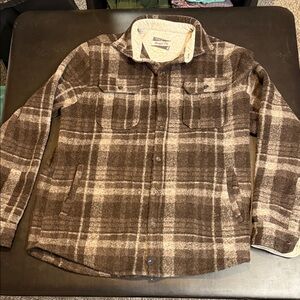 Johnnie-O Stalone Havana Plaid Fleece Shirt Jacket Size M